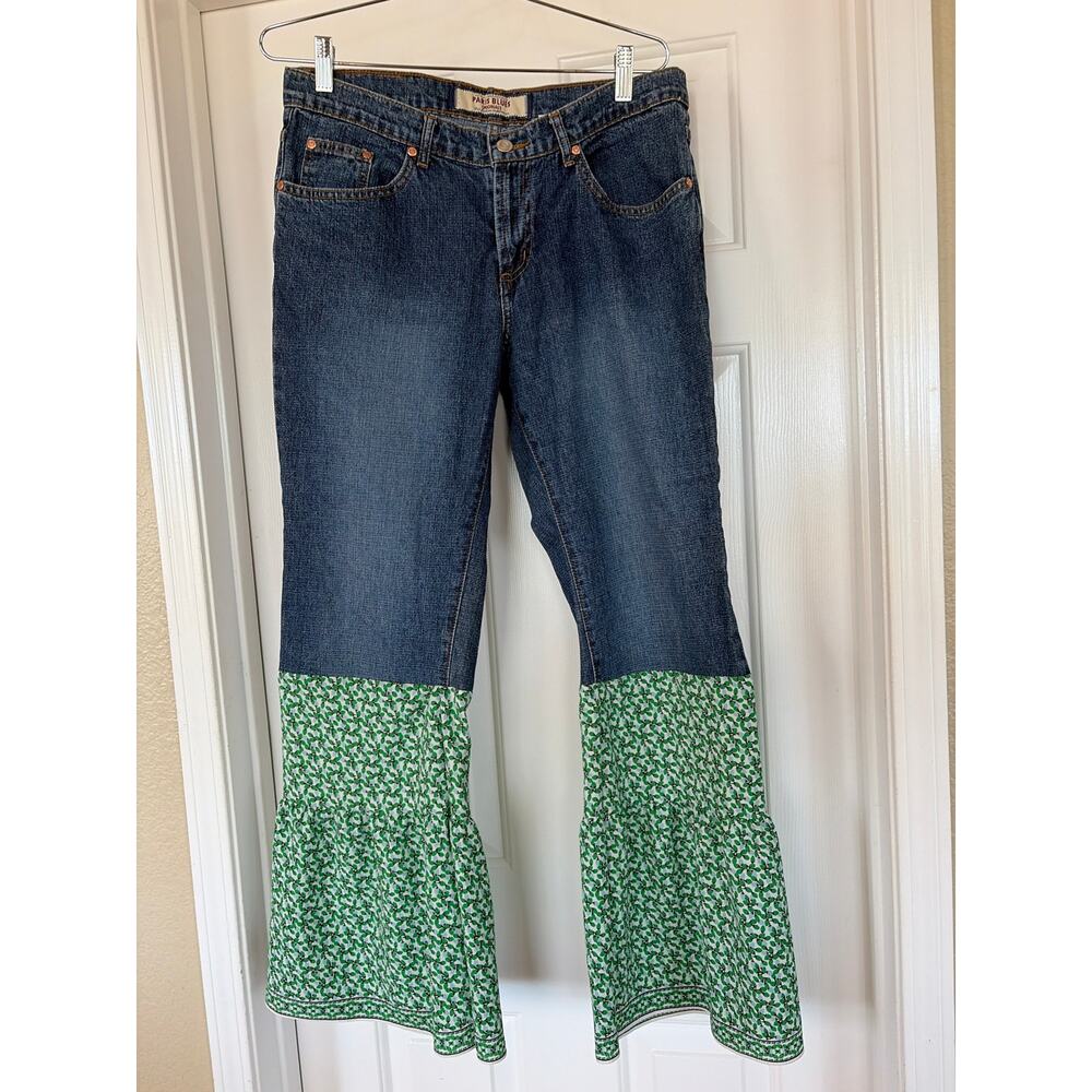 Upcycled Jeans Paris Blues Size 11 Handmade Boho